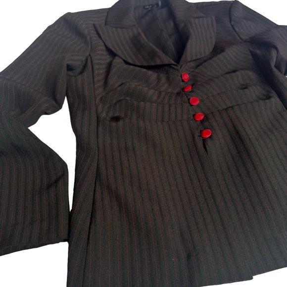 Black & Grey Pin Stripe Red Button Down Detail Blazer - Picture 2 of 4
